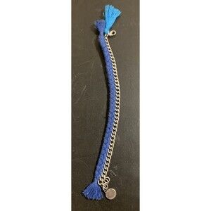 Hollister California Bracelet Cuban Link Blue Silver Tassel Charm 7”